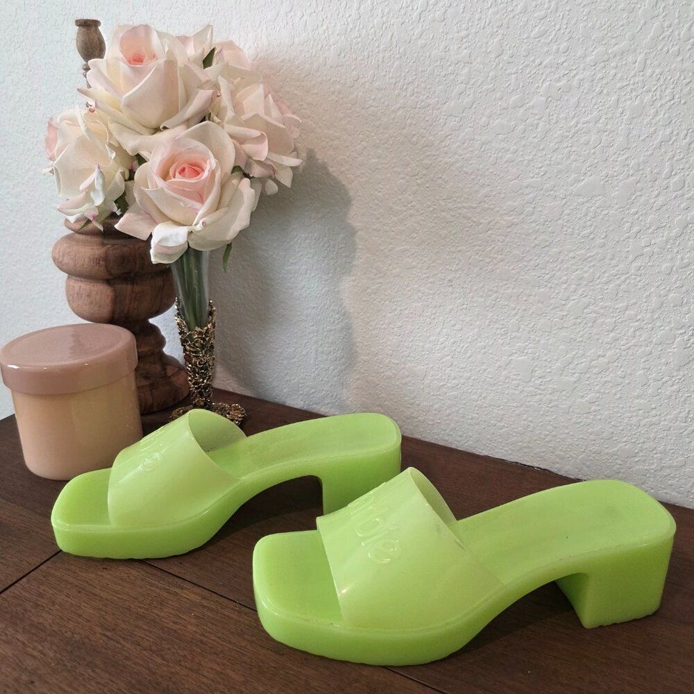 Barbie Neon Green Rubber Mules with Platform Sole Sz 7